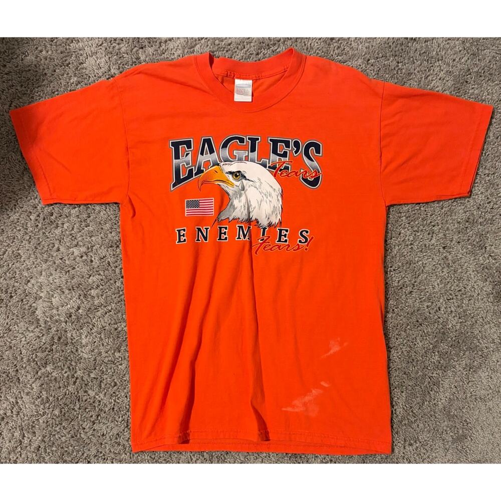 Gildan T-Shirt Men's Orange Eagles Tears USA Flag Graphic Short Sleeve - Large